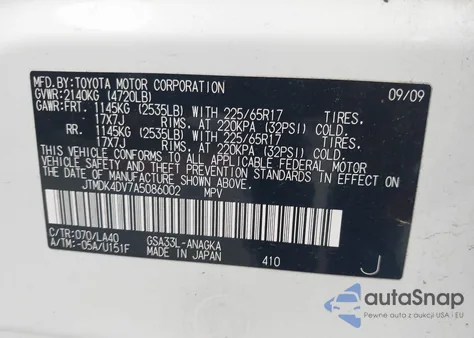 2010 Toyota Rav4 Limited V6 from USA, damaged, VIN JTMDK4DV7A5086002